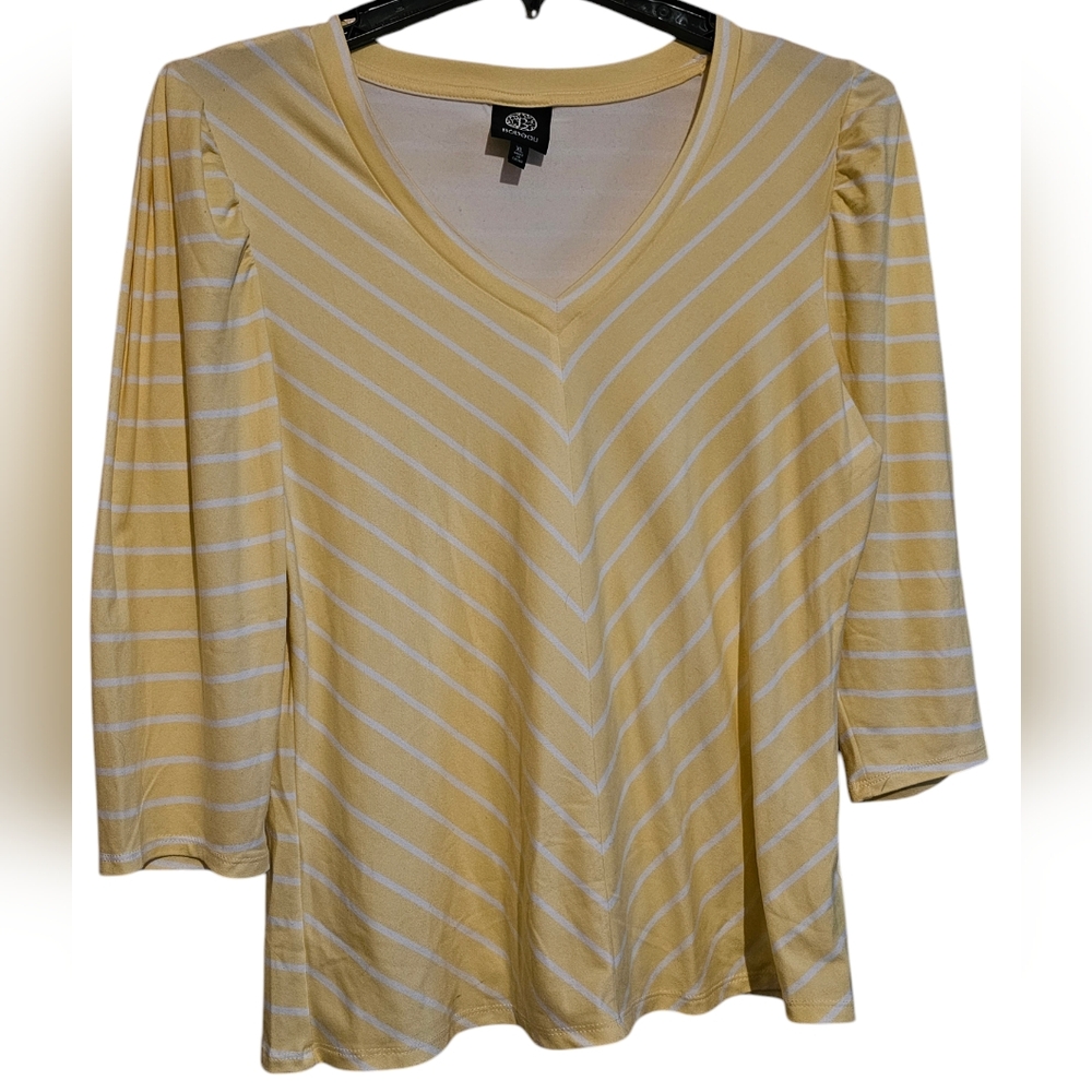 Bobeau striped V neck women's long sleeve